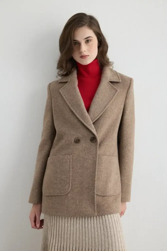 Wool Coat with Pockets - Mink Mink