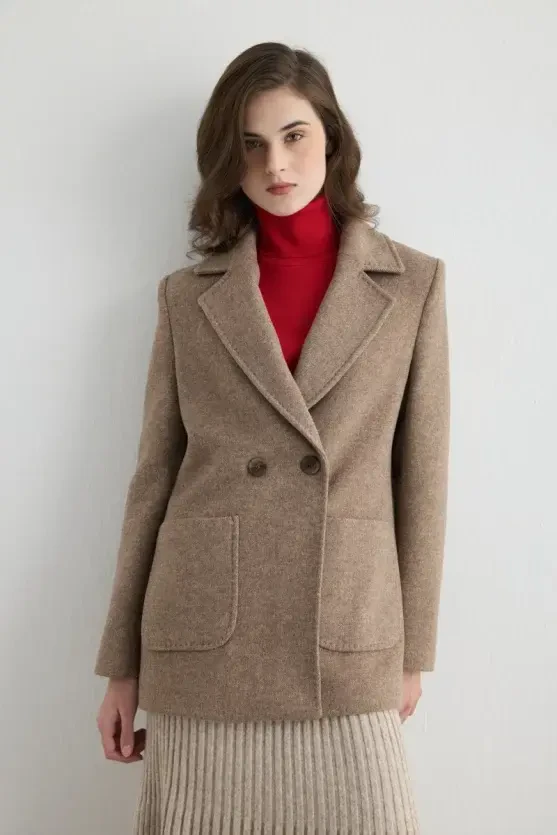 Wool Coat with Pockets - Mink - Gusto