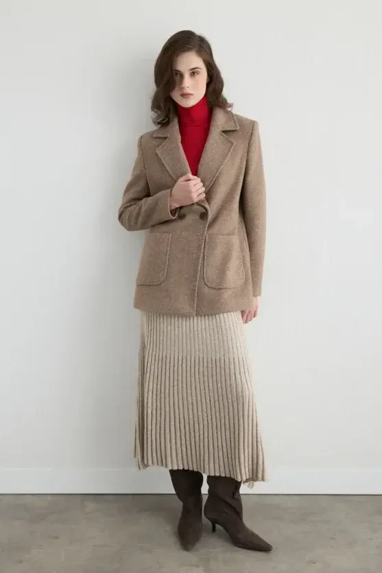 Wool Coat with Pockets - Mink - 5