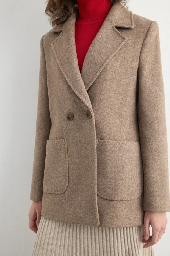 Wool Coat with Pockets Mink - 6