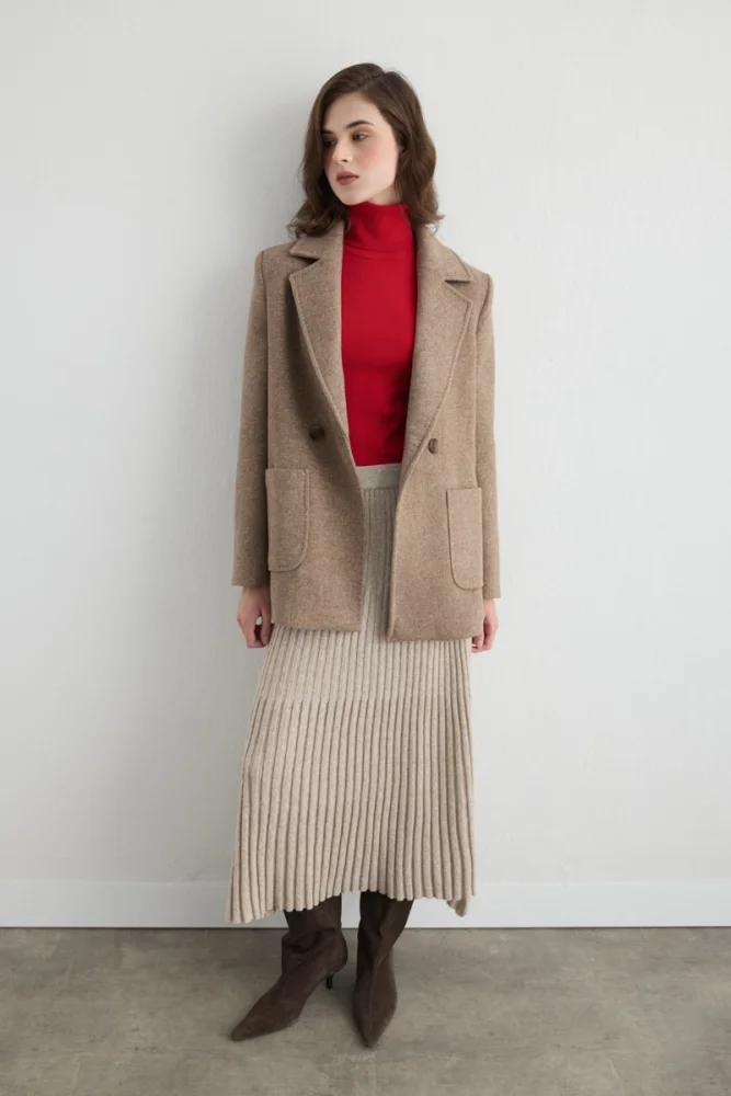 Wool Coat with Pockets Mink - Gusto (1)