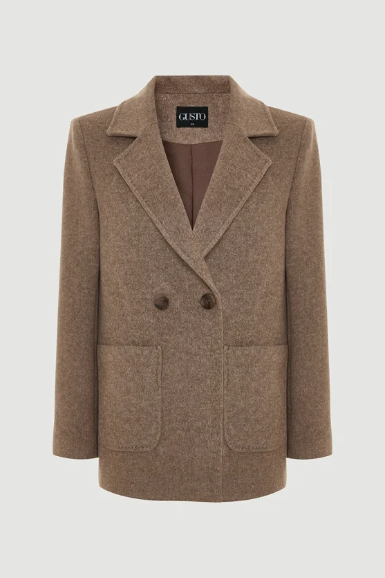 Wool Coat with Pockets Mink - 8