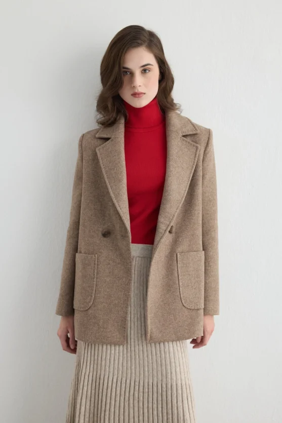 Wool Coat with Pockets Mink - 3