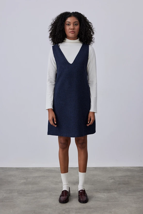 Wool Gilet Dress - Navy - 1