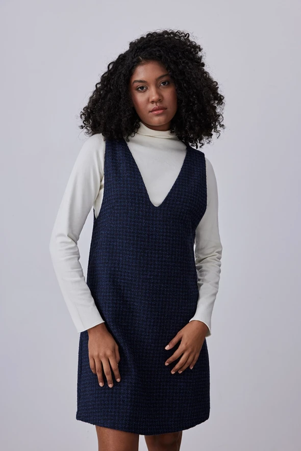 Wool Gilet Dress - Navy - 2