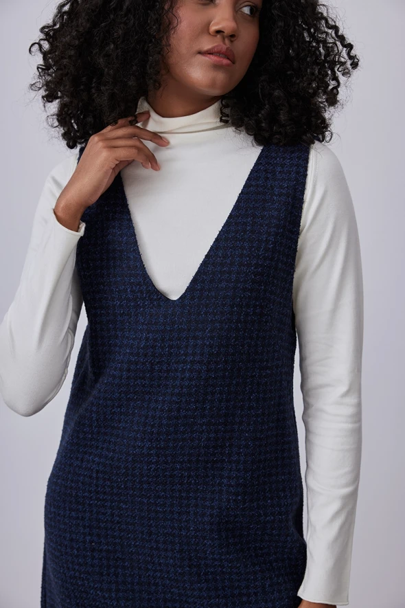 Wool Gilet Dress - Navy - 3