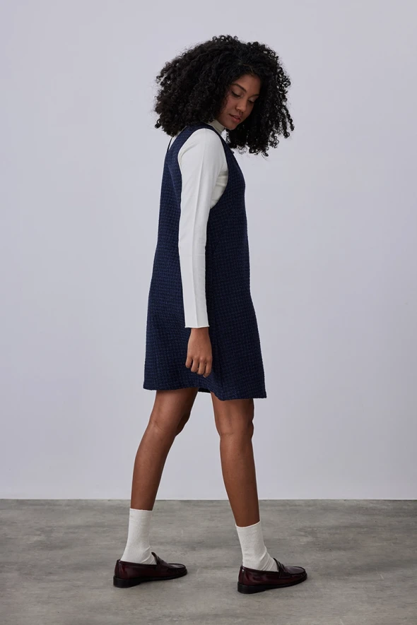 Wool Gilet Dress - Navy - 4