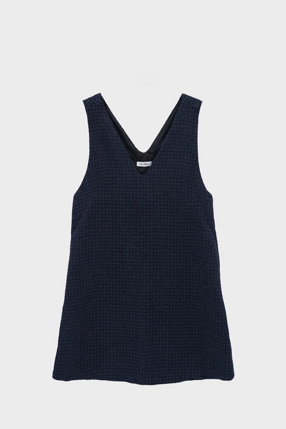 Wool Gilet Dress - Navy - 5