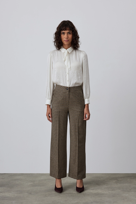 Wool High Waist Pants - Brown Kahverengi