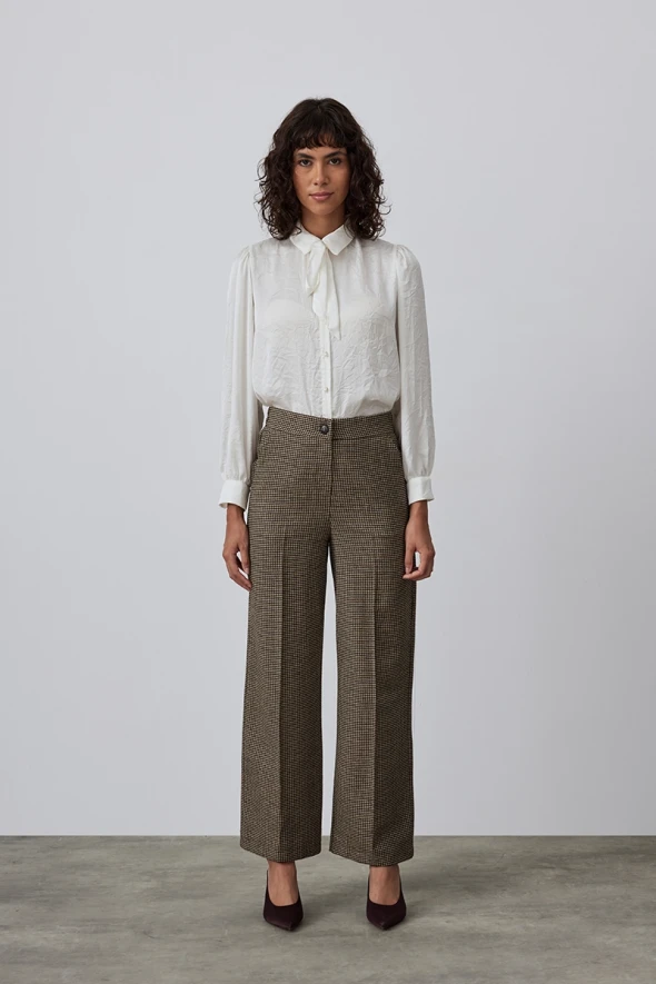 Wool High Waist Pants - Brown - 1