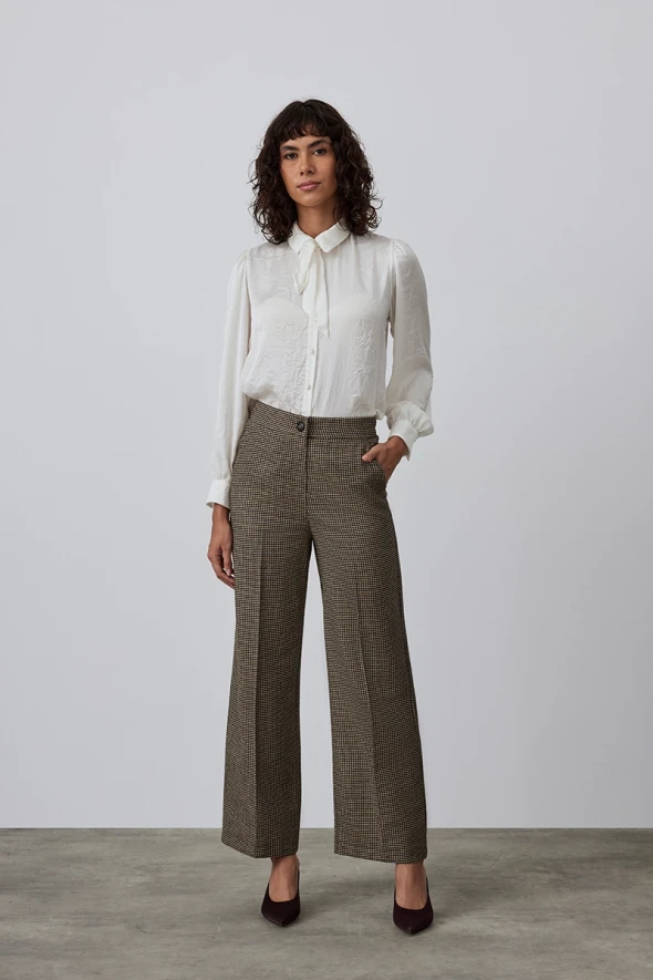 Wool High Waist Pants - Brown - 4