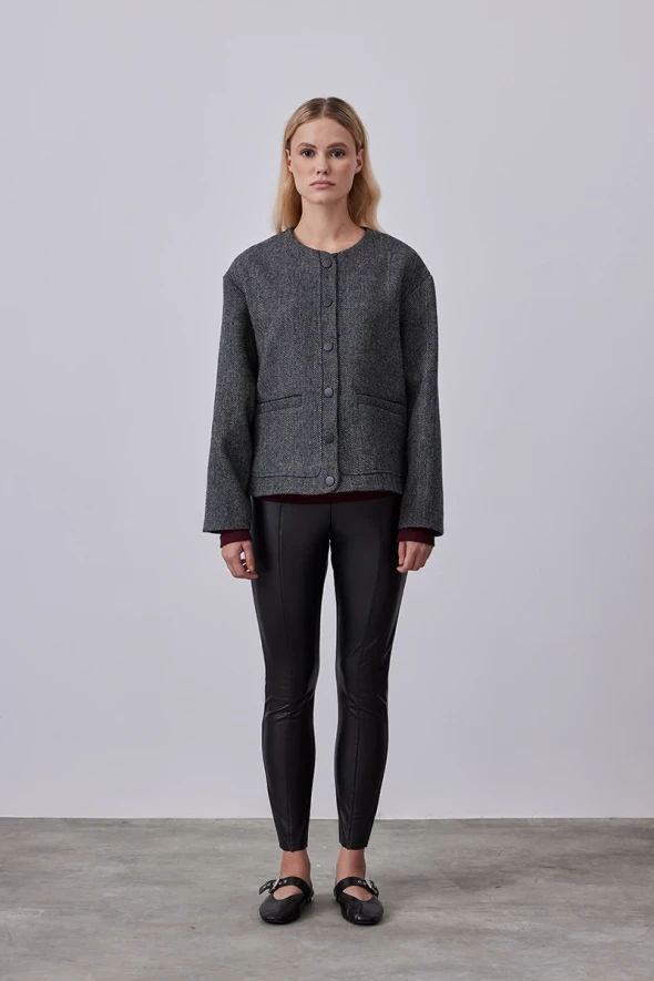 Wool Houndstooth Jacket - Anthracite - 3