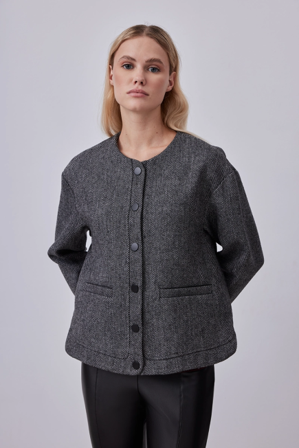 Wool Houndstooth Jacket - Anthracite Anthracite