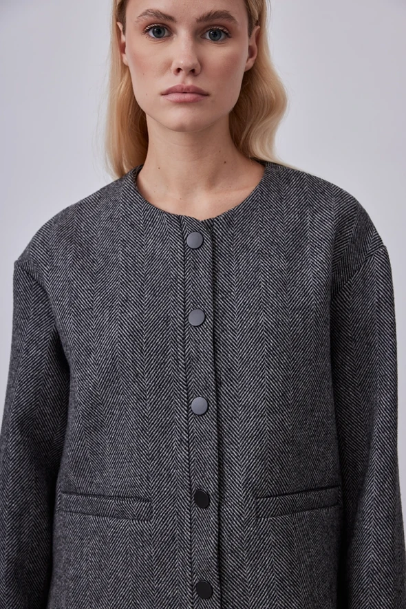 Wool Houndstooth Jacket - Anthracite - 4