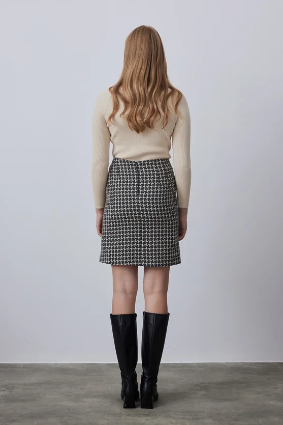 Wool Houndstooth Mini Skirt - Gray - 8