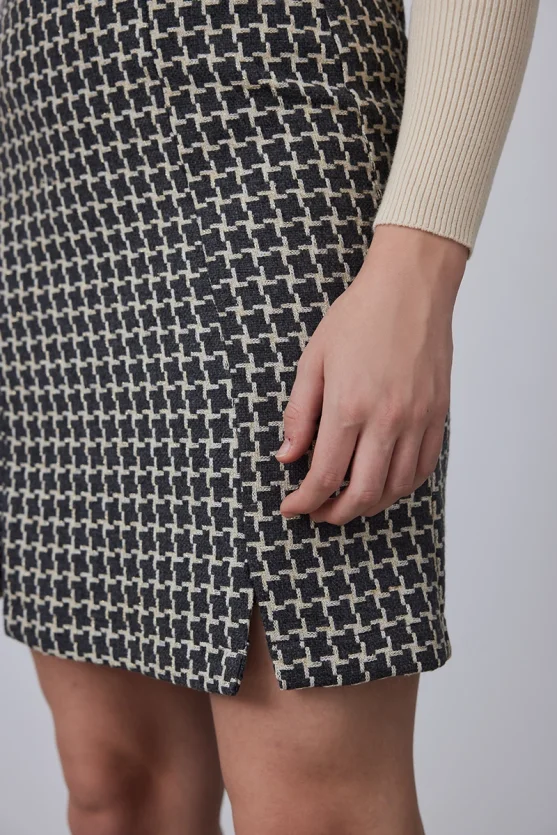 Wool Houndstooth Mini Skirt - Gray - 7