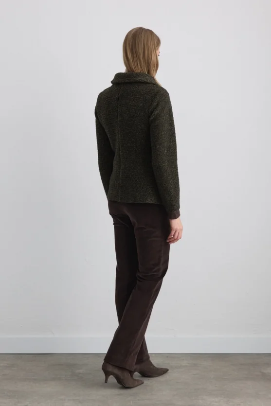 Wool Jacket with Detachable Fur Collar - Khaki - 8