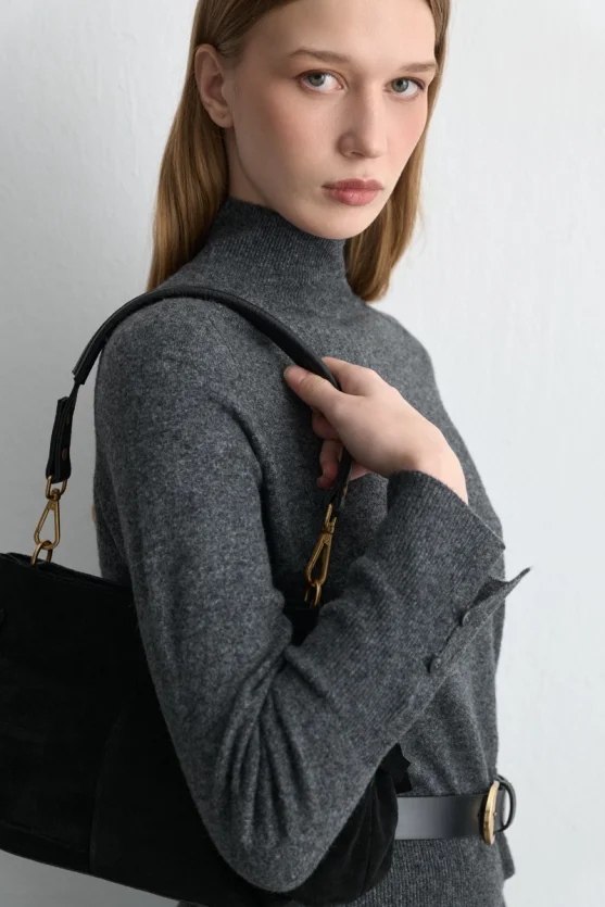 Wool Knit Blouse - Anthracite - 2