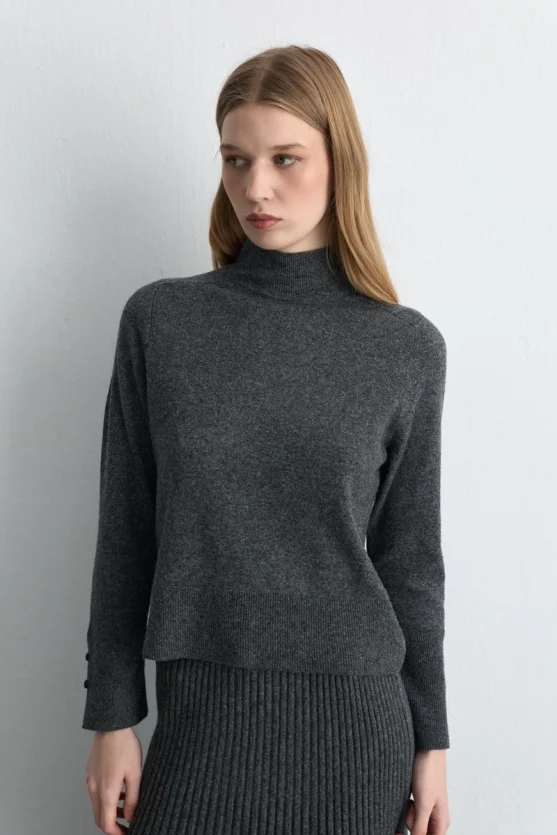 Wool Knit Blouse Anthracite - Gusto