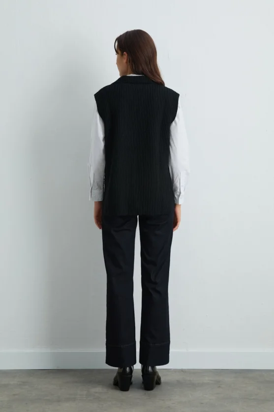 Wool Knit Vest - Black - 5