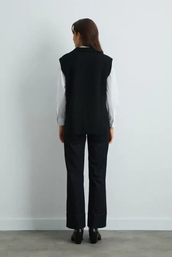 Wool Knit Vest - Black - 5