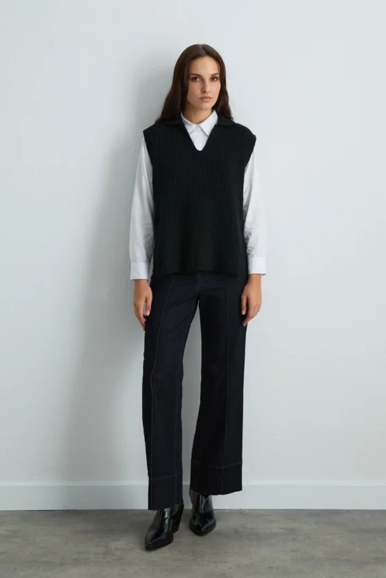 Wool Knit Vest Black - 2