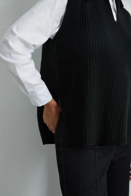 Wool Knit Vest Black - 4
