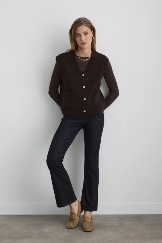 Wool Knit Vest Brown - 3