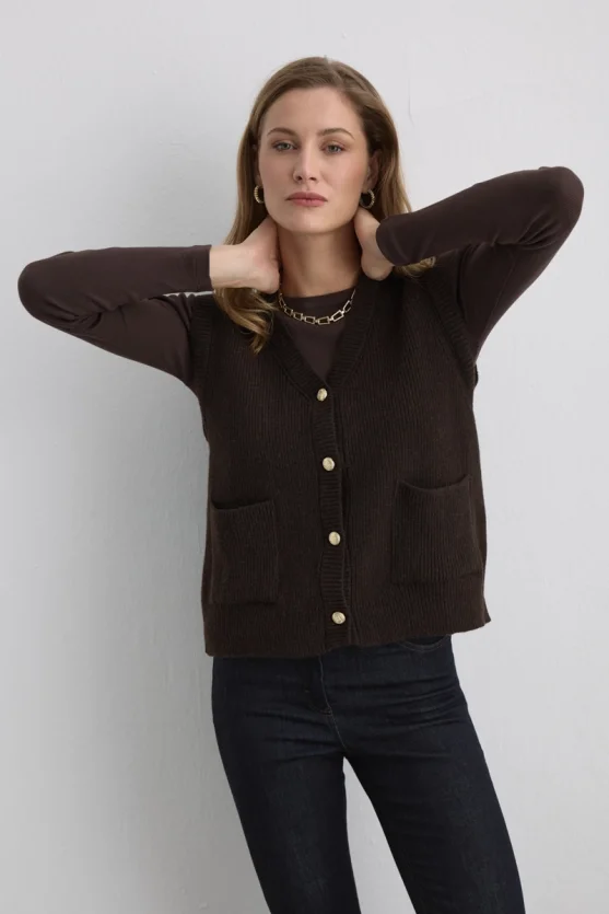 Wool Knit Vest Brown - 1