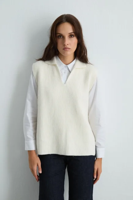 Wool Knit Vest - Ecru
