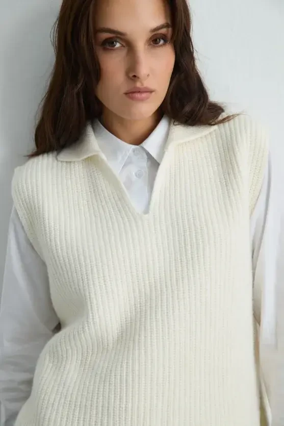 Wool Knit Vest - Ecru - 4
