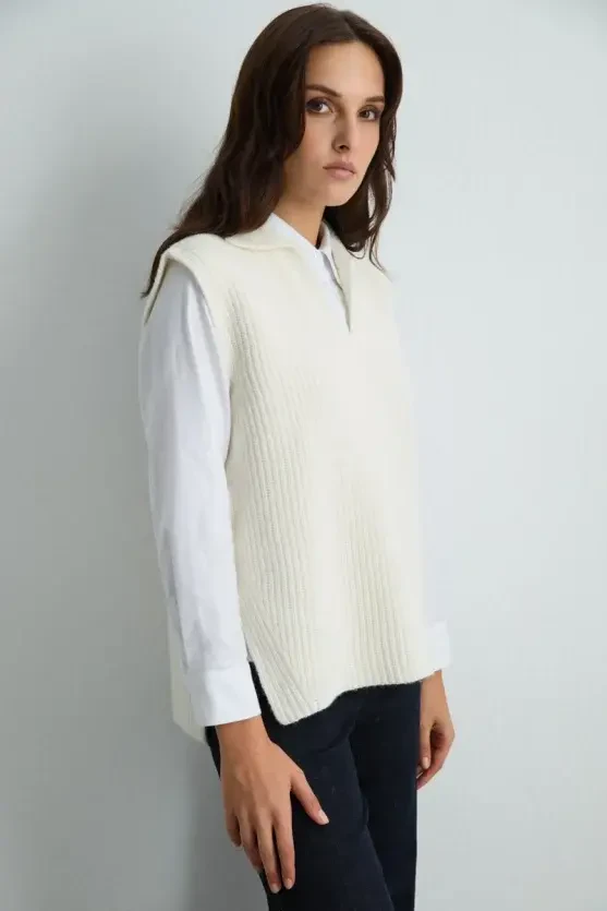 Wool Knit Vest - Ecru - 5
