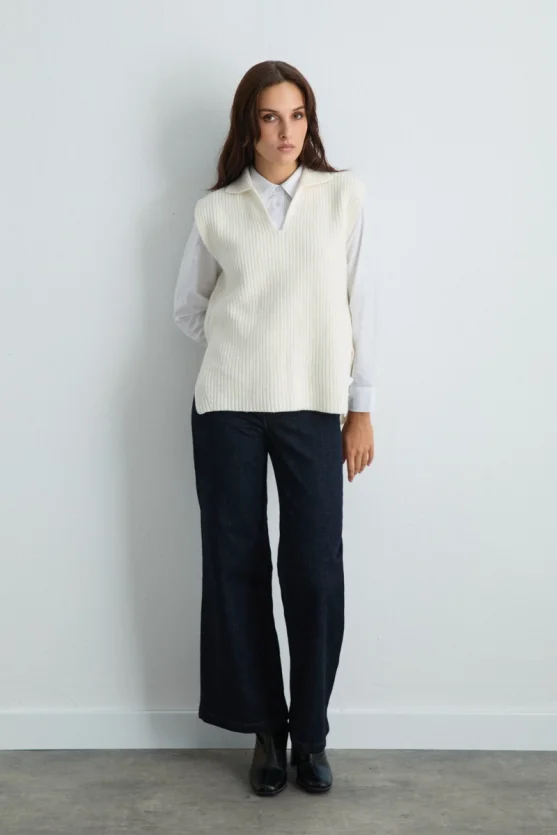 Wool Knit Vest Ecru - 6