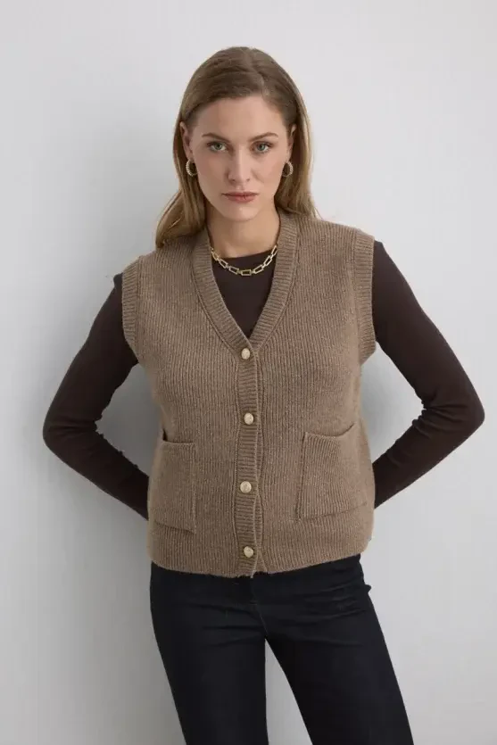 Wool Knit Vest - Mink - 1
