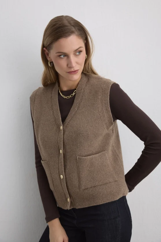 Wool Knit Vest Mink - Gusto