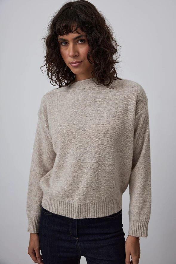 Wool Knitwear with Boat Neck - Mink - 1