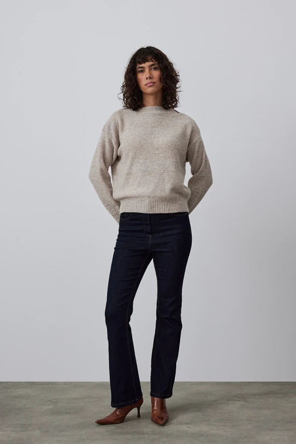 Wool Knitwear with Boat Neck - Mink - 2