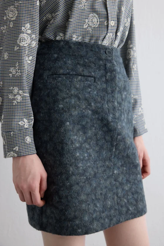 Wool Mini Skirt Gray - 2