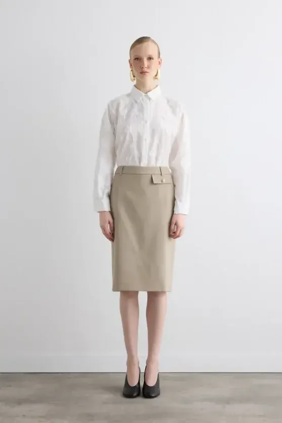 Wool Pencil Skirt - Beige - Gusto