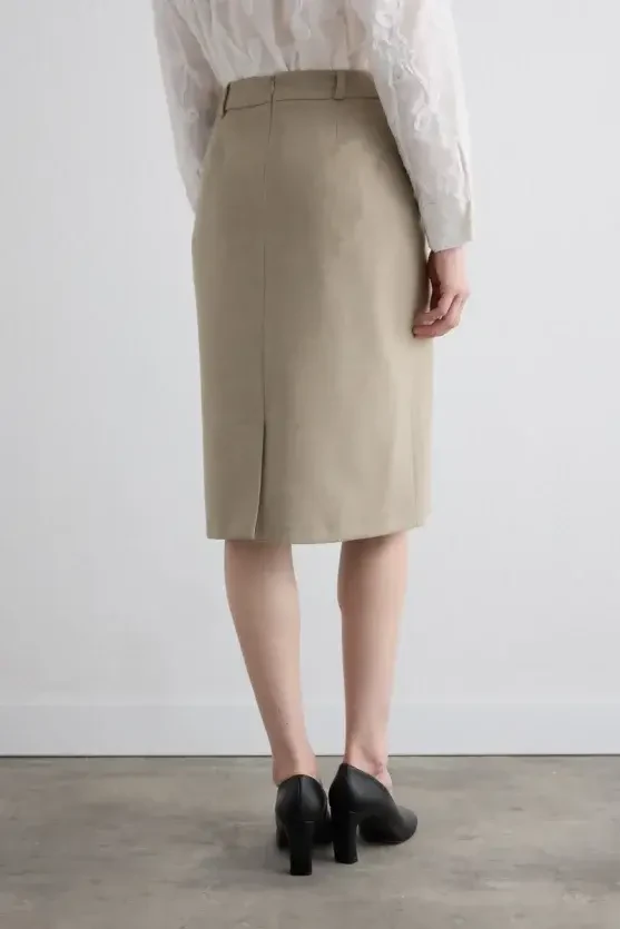 Wool Pencil Skirt - Beige - Gusto