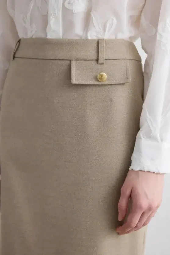 Wool Pencil Skirt - Beige - Gusto
