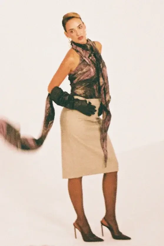 Wool Pencil Skirt - Beige - Gusto