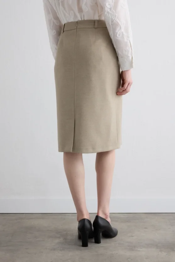 Wool Pencil Skirt Beige - Gusto
