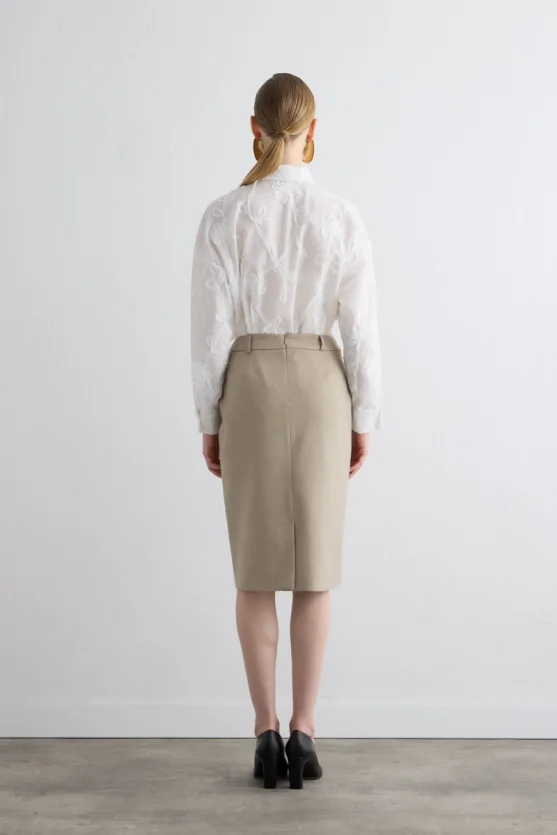 Wool Pencil Skirt Beige - 8