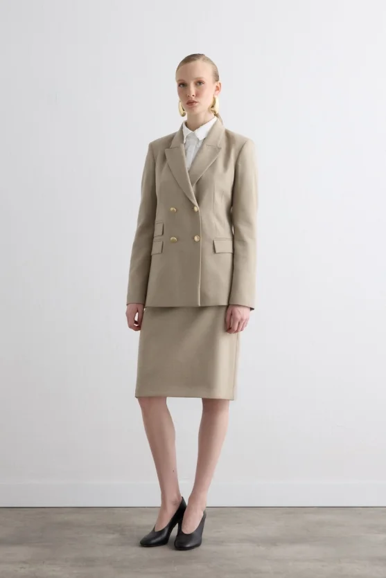 Wool Pencil Skirt Beige - Gusto