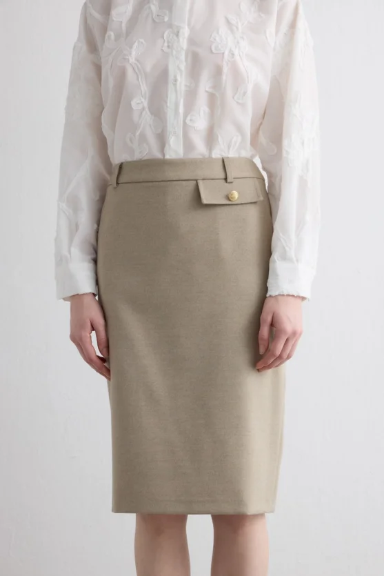 Wool Pencil Skirt Beige - Gusto