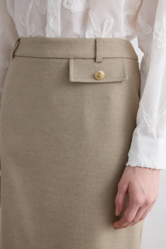 Wool Pencil Skirt Beige - Gusto
