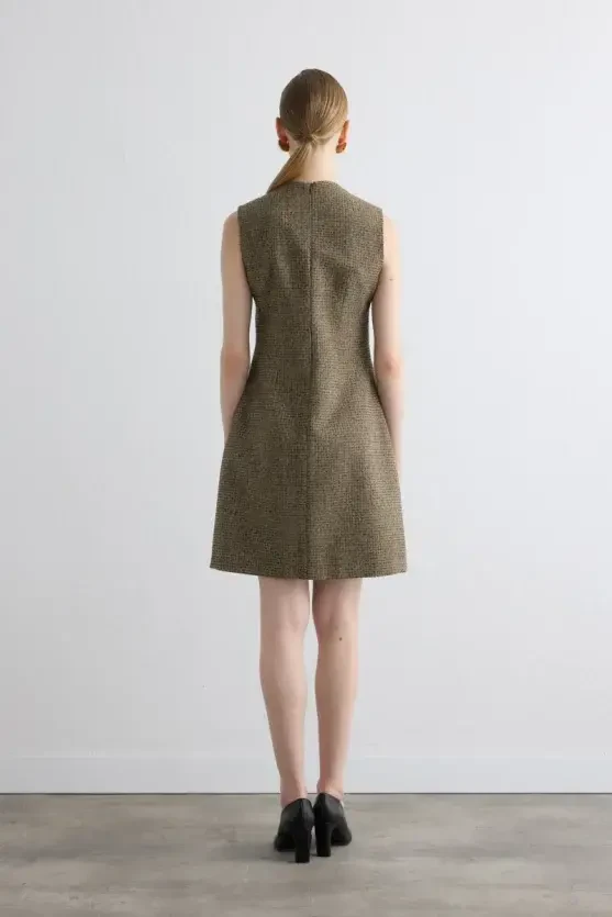 Wool Pinafore Dress - Brown - 5