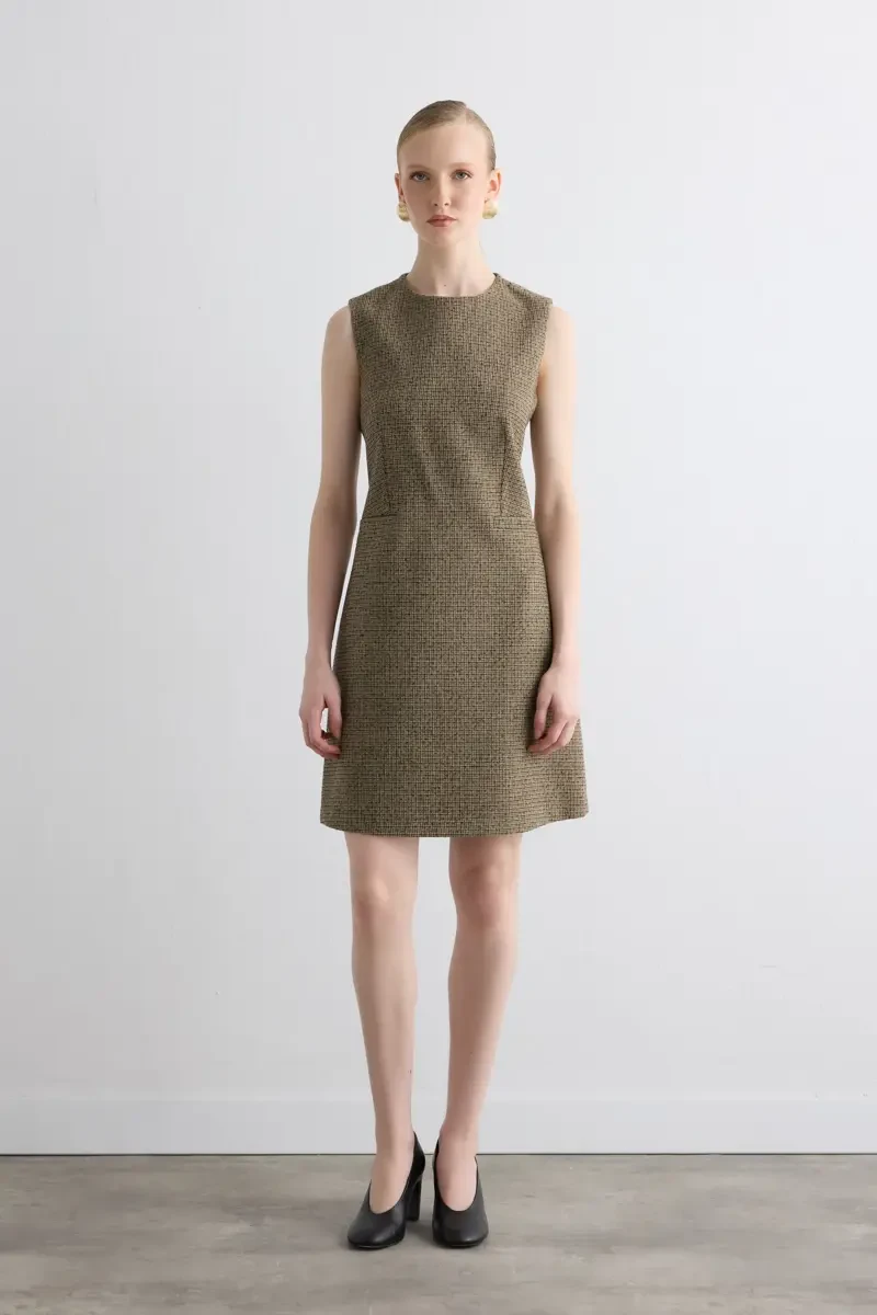 Wool Pinafore Dress - Brown - 1