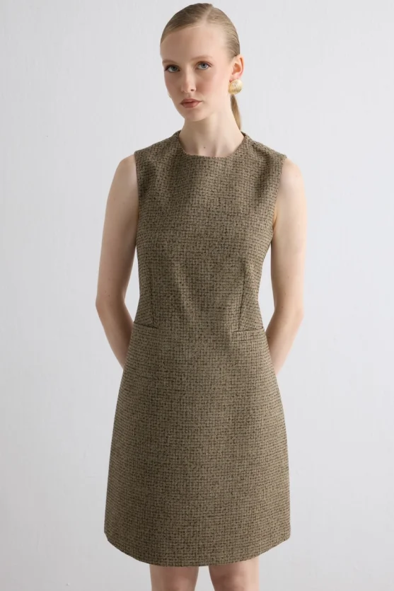 Wool Pinafore Dress Brown - 3